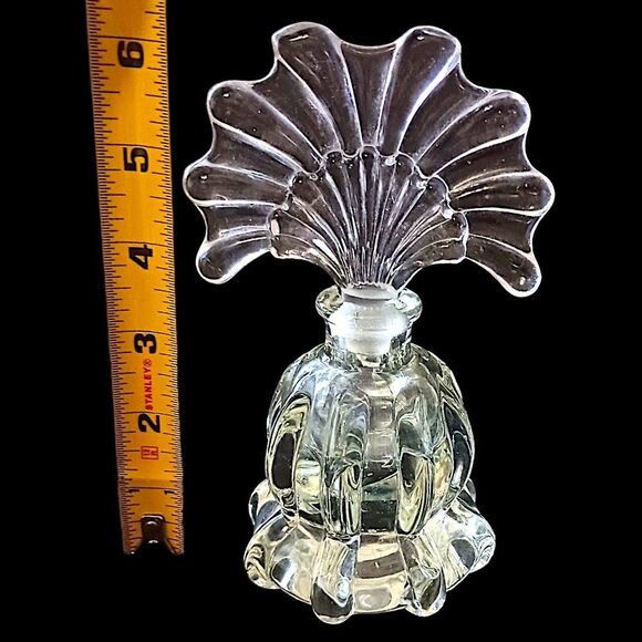 Art Deco Perfume Bottle Heavy Pressed Glass Fan Shaped Stopper Victorian FLAW - Picture 2 of 16